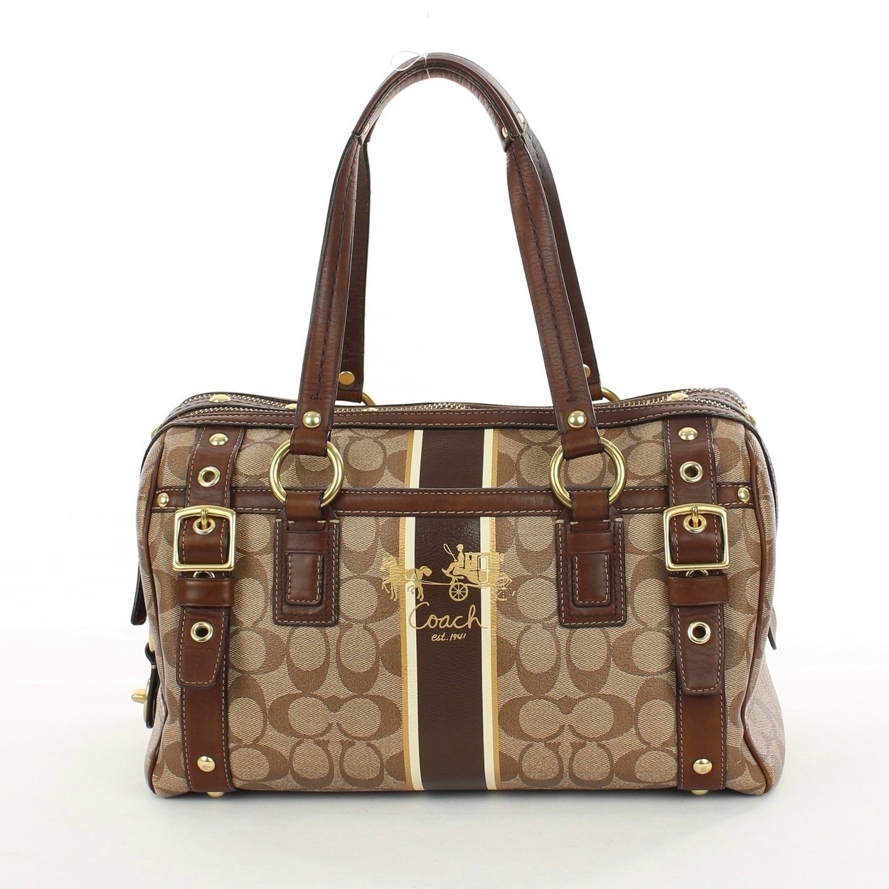 Coach Vintage Heritage Stripe Signature Buckle Brown Bag